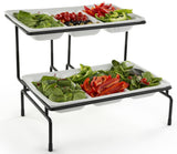 2 Tier Wire Serving Platter with (2) 3 Section Porcelain Dishes