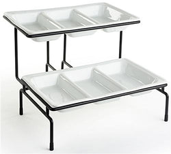 2 Tier Wire Serving Platter with (2) 3 Section Porcelain Dishes