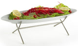 24" x 2" Oval Serving Platter with Wire Stand, Porcelain   Silver and White
