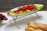 24" x 2" Oval Serving Platter with Wire Stand, Porcelain   Silver and White