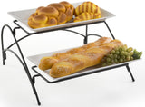 2 Tier Wire Serving Platter with (2) Melamine Trays   Black and White 19677