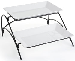 2 Tier Wire Serving Platter with (2) Melamine Trays   Black and White 19677