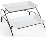 2 Tier Wire Serving Platter with (2) Melamine Trays   Black and White 19677