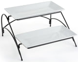 2 Tier Wire Serving Platter with (2) Porcelain Trays   Black and White 19678