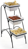3 Tier Wire Serving Platter with (3) Melamine Bowls   Black and White 19679