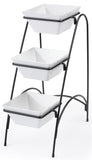 3 Tier Wire Serving Platter with (3) Melamine Bowls   Black and White 19679