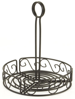 Round Wire Condiment Caddy w/ Sign Clip, Scroll Design   Black 19682