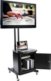 TV Stand w/ Locking Cabinet Fits Monitors 32”-65”, Collapsible w/ Carry Case – Black 19716