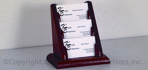 3-Tiered Business Card Holder for Tabletops, Wood Construction - Red Mahogany 19754