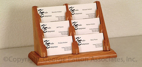 3-Tiered Business Card Holder for Tabletops, 6 Pockets, Wood - Medium Oak 19763