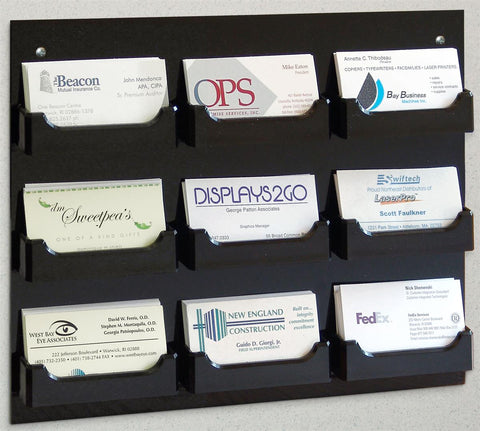 9-Pocket Acrylic Business Card Holder for Wall, Open Pockets Fit 60 Cards - Black 19779