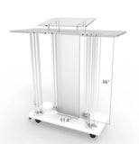 Acrylic & MDF Podium w/ Casters, Floor Standing Lectern, Elevated Reading Surface, Rolling Pulpit 21060
