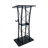 Wood (MDF) Top, Metal Truss Podium Pulpit Lectern 23.8X15.9X46" Cup Holder Black 21854-X