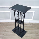 Wood (MDF) Top, Metal Truss Podium Pulpit Lectern 23.8X15.9X46" Cup Holder Black 21854-X