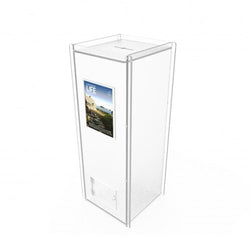 Donation Box,Clear Ghost Acrylic Floor Standing Charity Box with Sign Holder 3488+12065