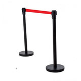 Black/Red Crowd Control Stanchion Queue Barrier Post RED Strap 78" Retractable 12004-10-2PK